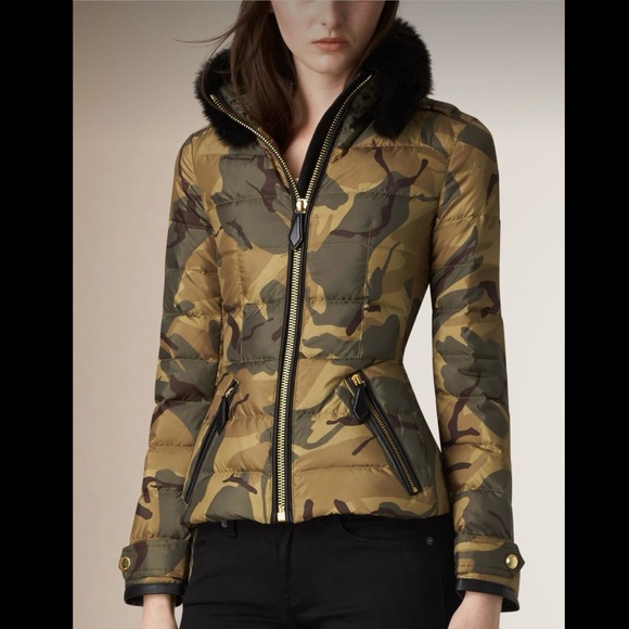 Burberry Brit Camo Puffer Jacket Fur Collar - Picture 1 of 2